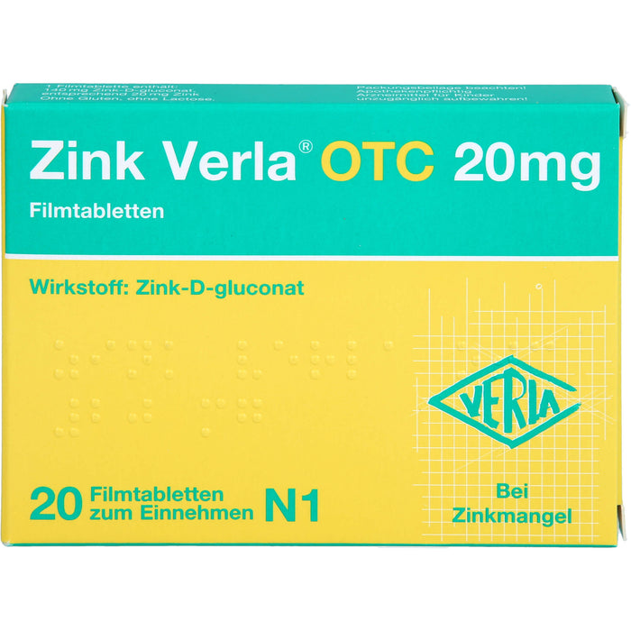 Zink Verla OTC 20 mg Filmtabletten, 20 pc Tablettes