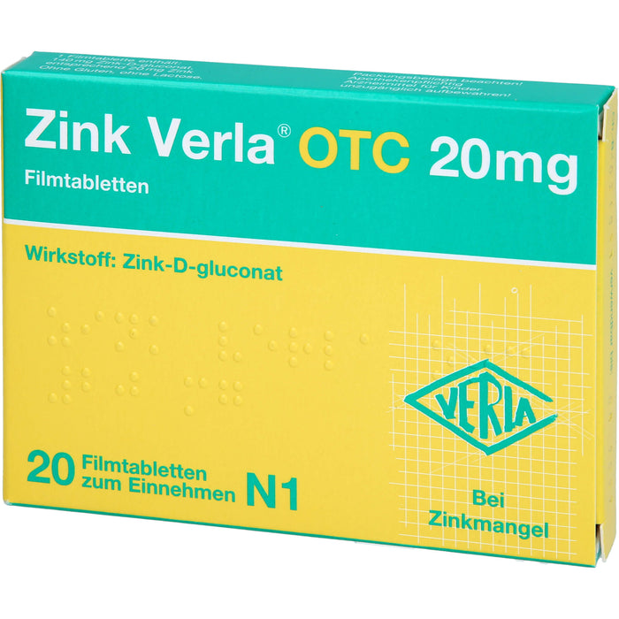 Zink Verla OTC 20 mg Filmtabletten, 20 pcs. Tablets