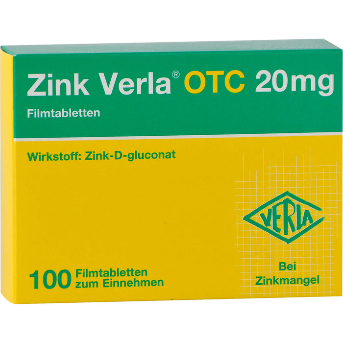 Zink Verla OTC 20 mg Filmtabletten, 100 pc Tablettes