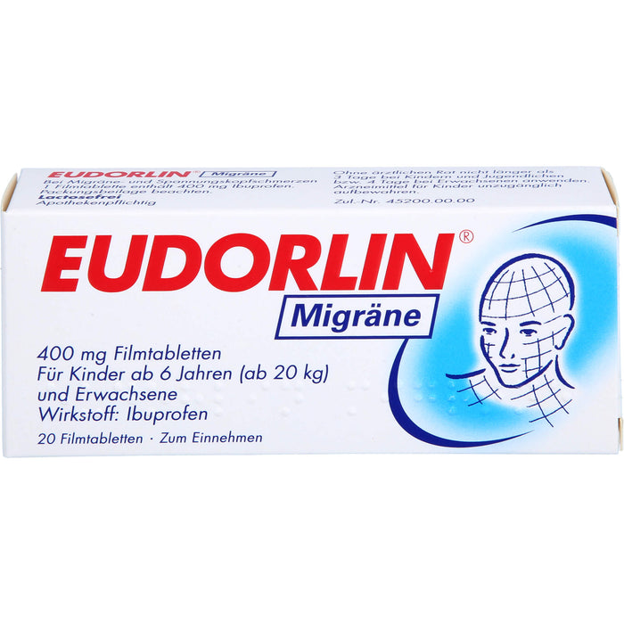 EUDORLIN Migräne 400 mg Filmtabletten zur Behandlung der akuten Kopfschmerzphase bei Migräne mit und ohne Aura, 20 St. Tabletten