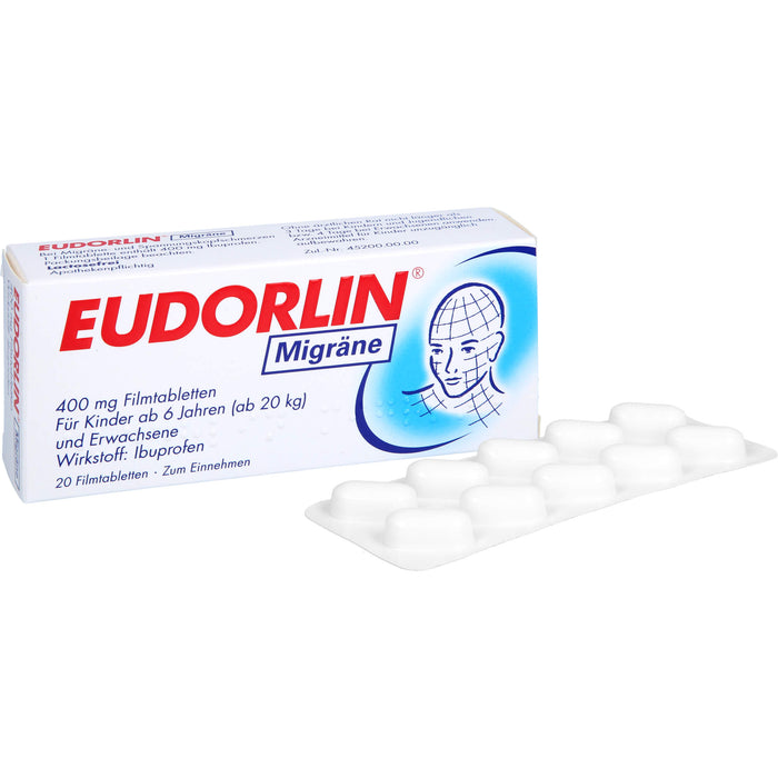 EUDORLIN Migräne 400 mg Filmtabletten zur Behandlung der akuten Kopfschmerzphase bei Migräne mit und ohne Aura, 20 St. Tabletten