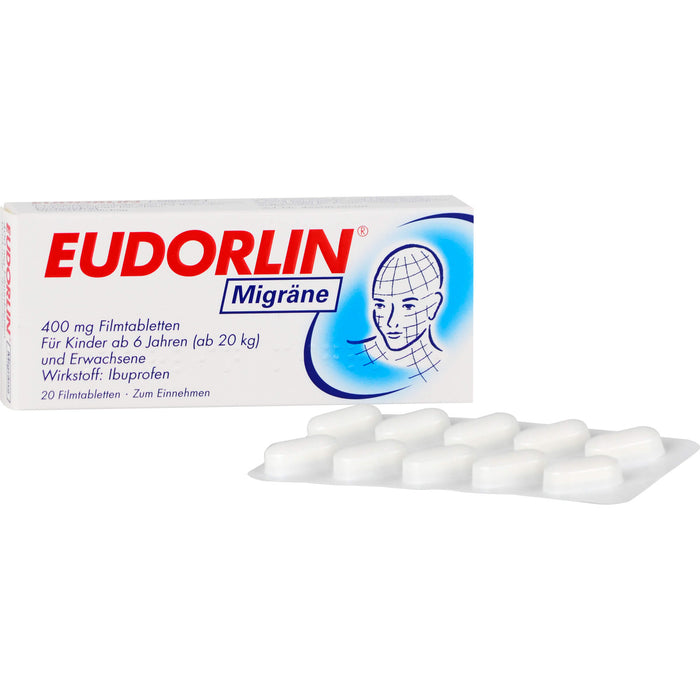 EUDORLIN Migräne 400 mg Filmtabletten zur Behandlung der akuten Kopfschmerzphase bei Migräne mit und ohne Aura, 20 pcs. Tablets