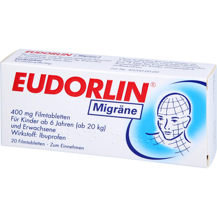 EUDORLIN Migräne 400 mg Filmtabletten zur Behandlung der akuten Kopfschmerzphase bei Migräne mit und ohne Aura, 20 St. Tabletten