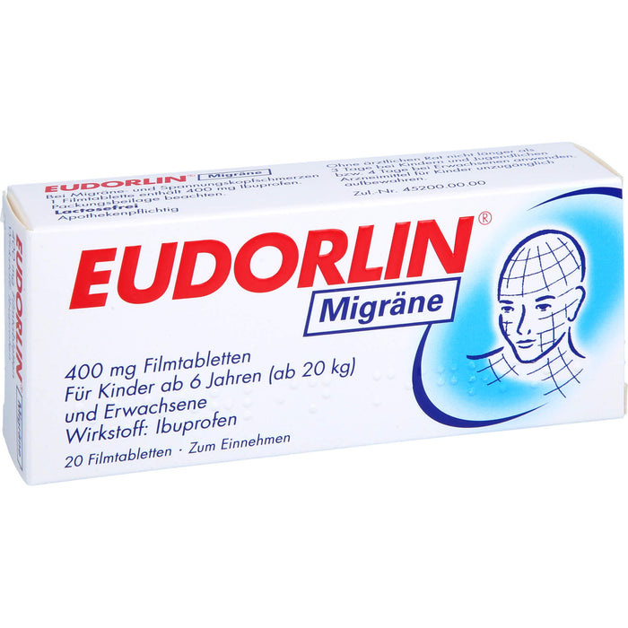 EUDORLIN Migräne 400 mg Filmtabletten zur Behandlung der akuten Kopfschmerzphase bei Migräne mit und ohne Aura, 20 St. Tabletten