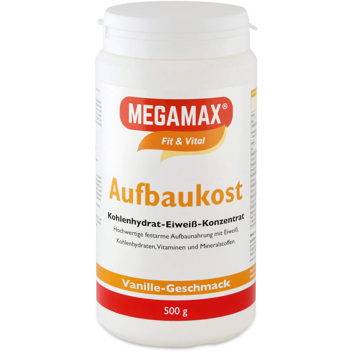 MEGAMAX Fit & Vital Aufbaukost Kohlenhydrat-Eiweiß-Konzentrat Vanille-Geschmack, 500 g Powder