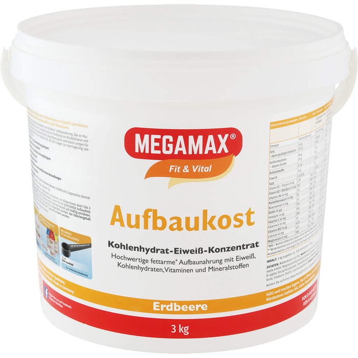 MEGAMAX Fit & Vital Aufbaukost Kohlenhydrat-Eiweiß-Konzentrat Erdbeer-Geschmack, 3 g Powder