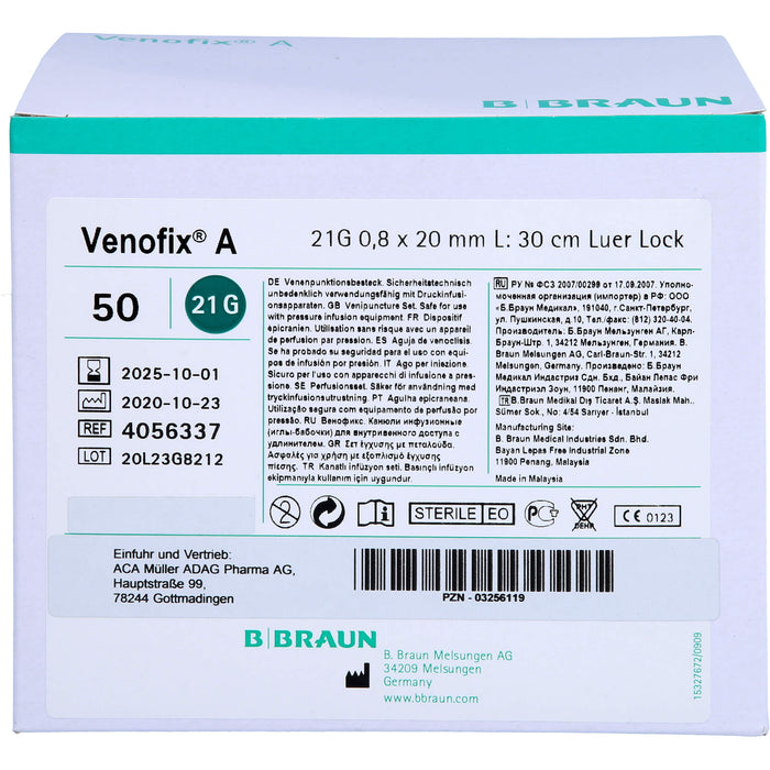 VENOFIX A Venenpunktionsb. 21G 0,8x19mm 30cm grün, 50 St