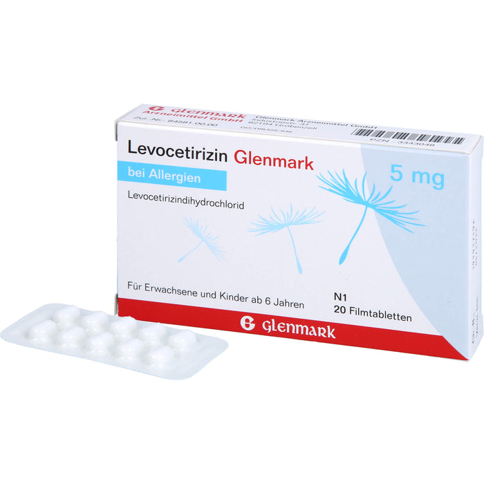 Levocetirizin Glenmark 5 mg Filmtabletten bei Allergien, 20 pcs. Tablets