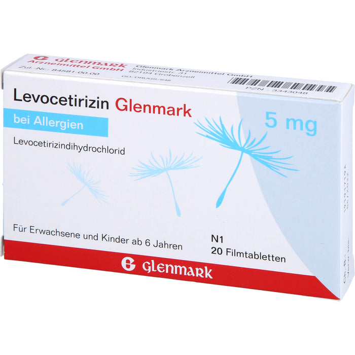 Levocetirizin Glenmark 5 mg Filmtabletten bei Allergien, 20 St. Tabletten