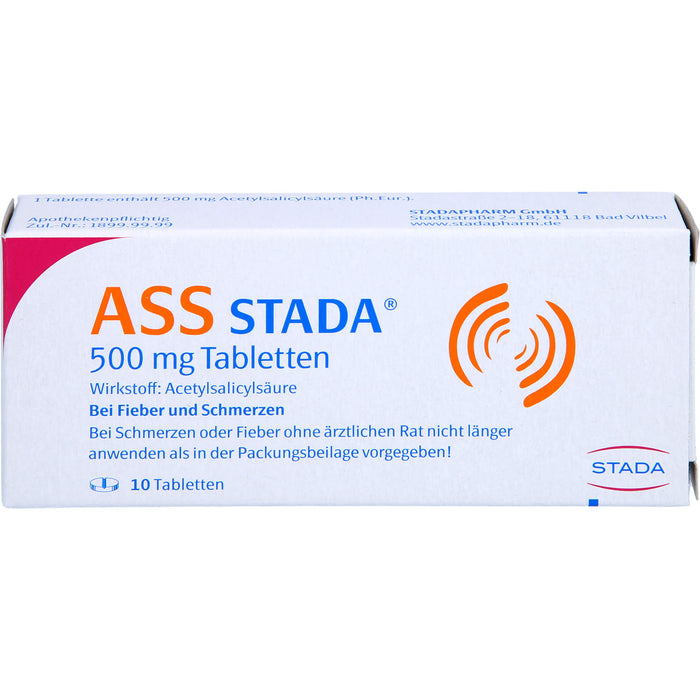 ASS STADA 500 mg Tabletten bei Fieber und Schmerzen, 10 pc Tablettes