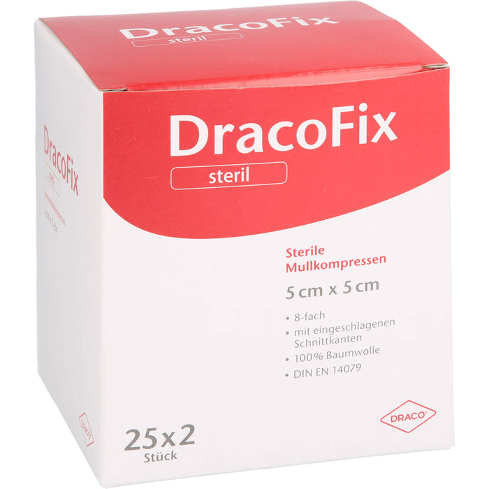 DracoFix sterile Mullkompressen zur Wundversorgung 5 cm x 5 cm 8-fach, 50 pcs. Compresses