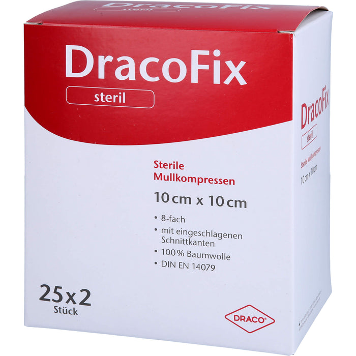 DracoFix sterile Mullkompressen zur Wundversorgung 10 cm x 10 cm 8-fach, 50 St. Kompressen