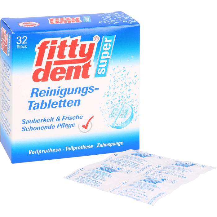 fittydent super Reinigungstabletten für Vollprothesen, Teilprothesen und Zahnspangen, 32 pcs. Tablets