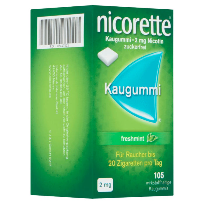 nicorette Kaugummi 2 mg Nicotin zuckerfrei freshmint, 105 pc Gomme à mâcher