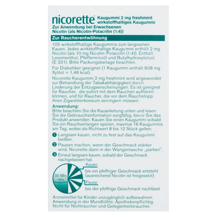 nicorette Kaugummi 2 mg Nicotin zuckerfrei freshmint, 105 pcs. Chewing gum