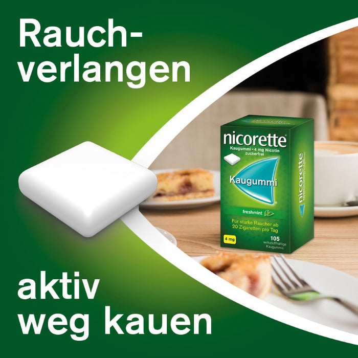 nicorette Kaugummi 4 mg Nicotin zuckerfrei freshmint für starke Raucher, 105 pc Gomme à mâcher