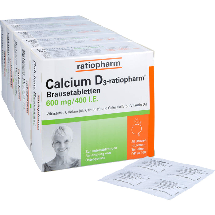 Calcium D3-ratiopharm Brausetabletten bei Osteoporose, 100 pc Tablettes