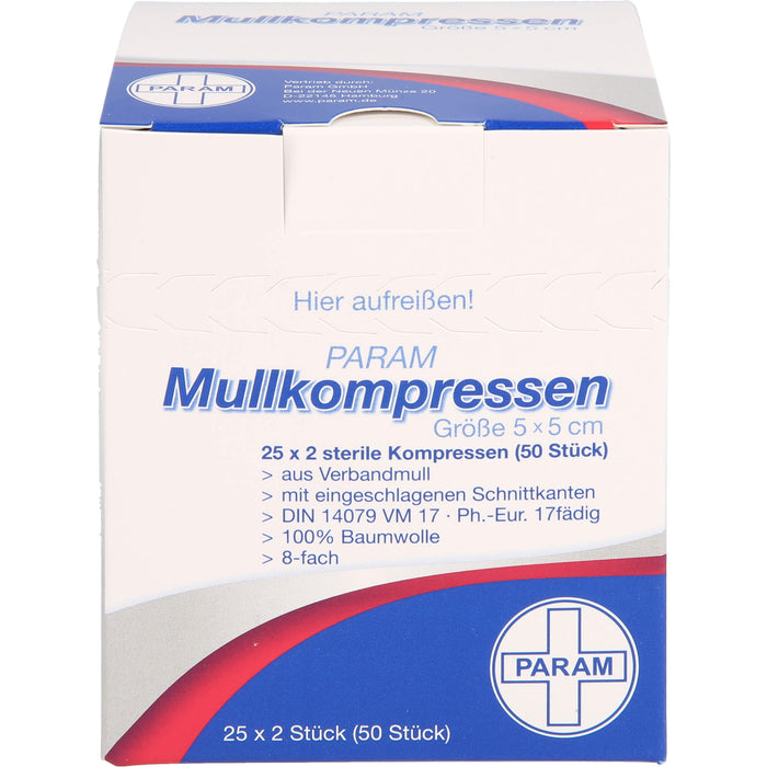 PARAM Mullkompressen 5 cm x 5 cm steril 8-fach, 50 pc Compresses