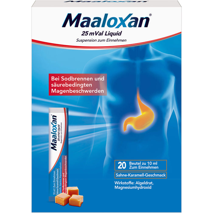 Maaloxan 25 mVal Suspension Sahne-Karamell bei Sodbrennen, 20 pc Sachets