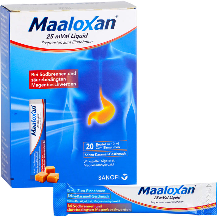 Maaloxan 25 mVal Suspension Sahne-Karamell bei Sodbrennen, 20 pc Sachets