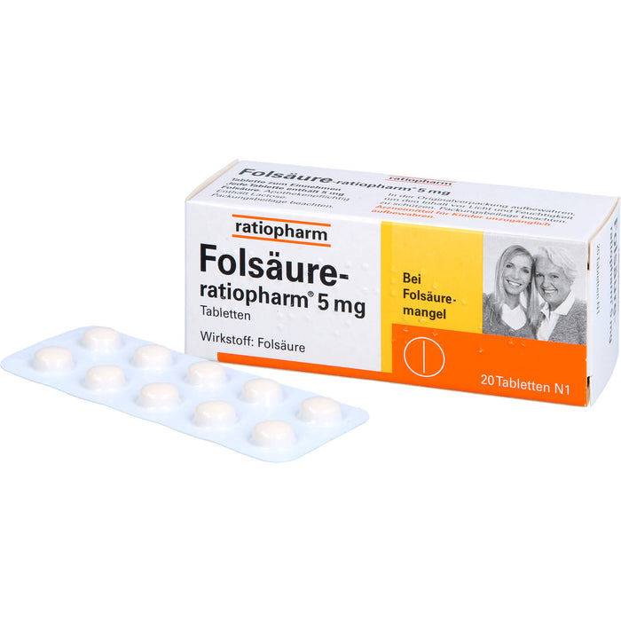 Folsäure-ratiopharm 5 mg Tbl., 20 pc Tablettes