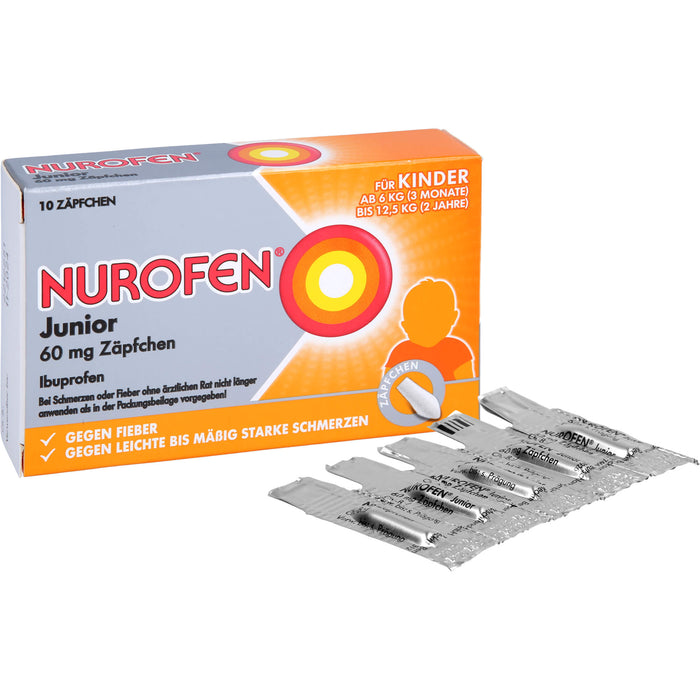 Nurofen Junior 60 mg Zäpfchen bei Fieber & Schmerzen ab 3 Monaten, 10 pc Suppositoires