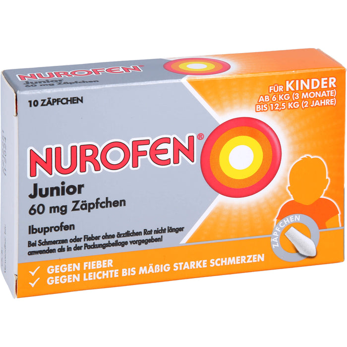 Nurofen Junior 60 mg Zäpfchen bei Fieber & Schmerzen ab 3 Monaten, 10 St. Zäpfchen