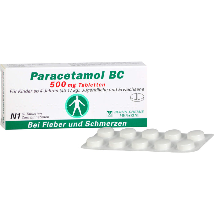 Paracetamol BC 500 mg Tabletten bei leichten bis mäßig starken Schmerzen und Fieber, 10 pcs. Tablets