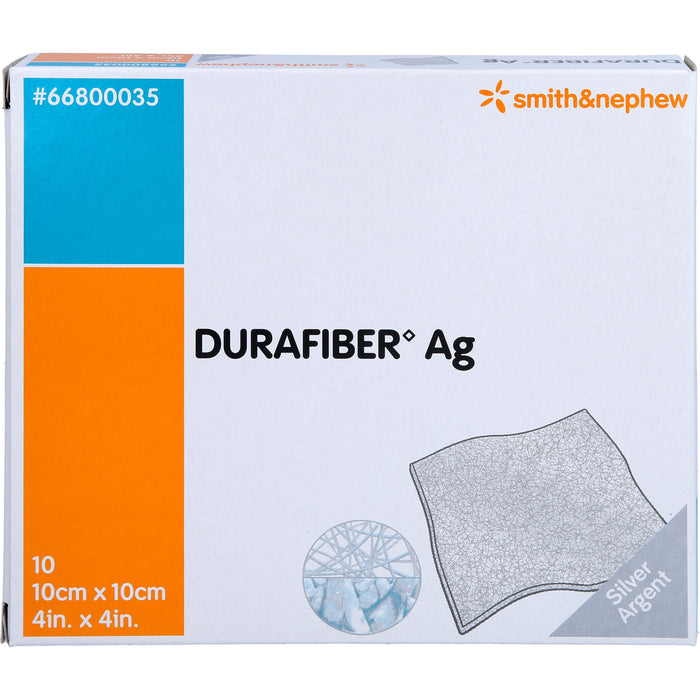 DURAFIBER Ag 10 x 10 cm absorbierender, gelbildender Faserverband mit Silber, 10 St. Wundauflagen