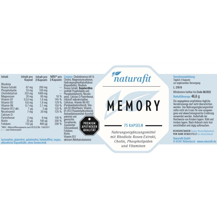 naturafit Memory Kapseln, 75 pcs. Capsules