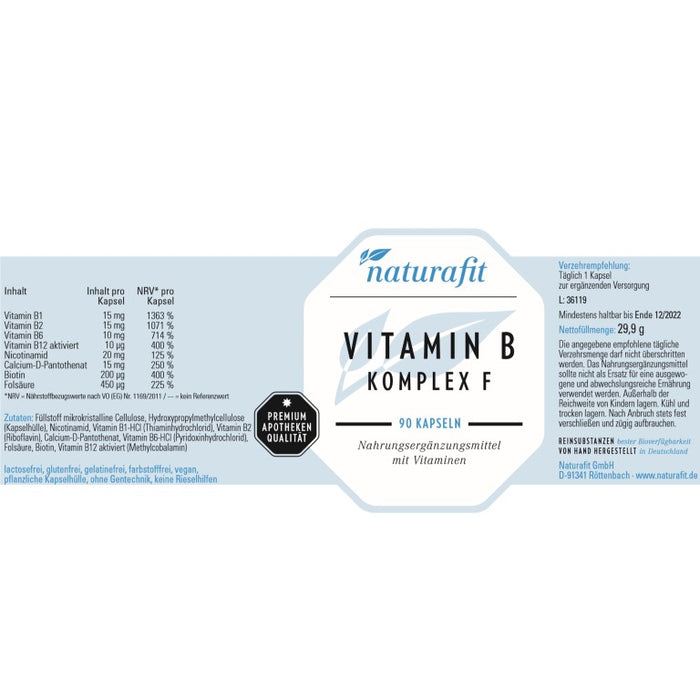 naturafit Vitamin B Komplex F Kapseln, 90 St. Kapseln