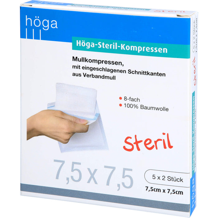 Höga-Steril-Kompressen Mullkompressen 8-fach steril 7,5 x 7,5 cm, 10 pc Compresses