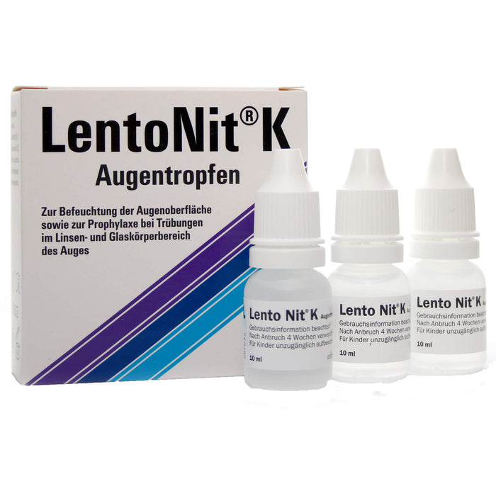 Lento Nit K Augentropfen 3er Packung zur Befeuchtung der Augenoberfläche sowie zur Prophylaxe bei Trübungen im Linsen- und Glaskörperbereich des Auges, 30 ml Solution