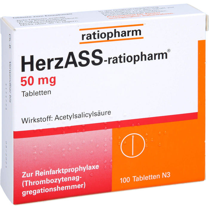 HerzASS-ratiopharm 50 mg Tabletten zur Reinfarktprophylaxe, 100 St. Tabletten