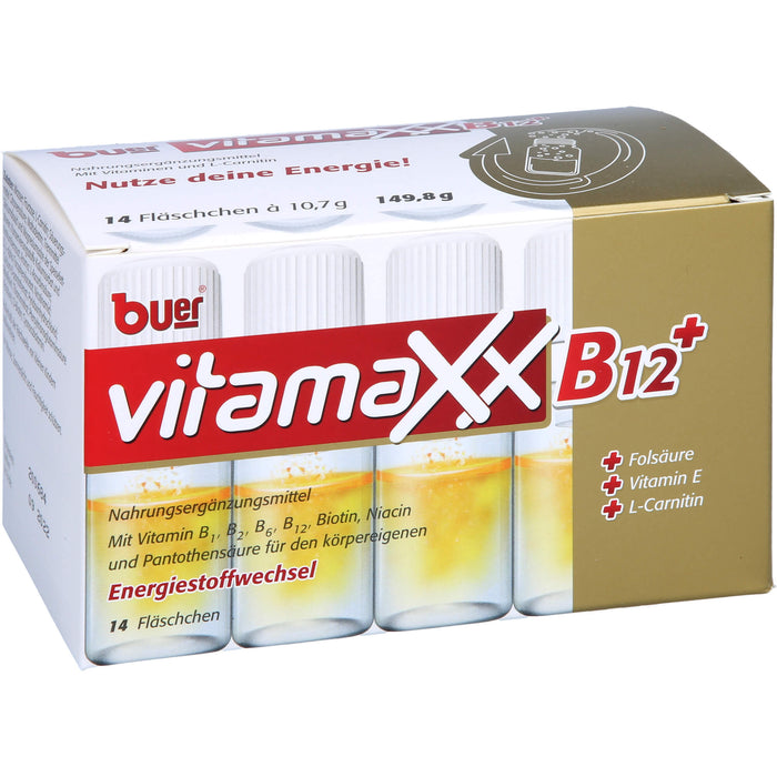 buer Vitamaxx B12+ Fläschchen zur Unterstützung des körpereigenen Energiestoffwechsel, 14 pcs. Solution