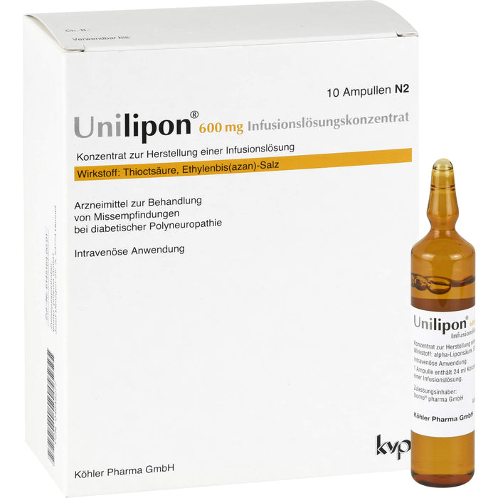 Unilipon 600 mg Infusionslösungskonzentrat bei Missempfindungen bei diabetischer Polyneuropathie, 10 pc Ampoules