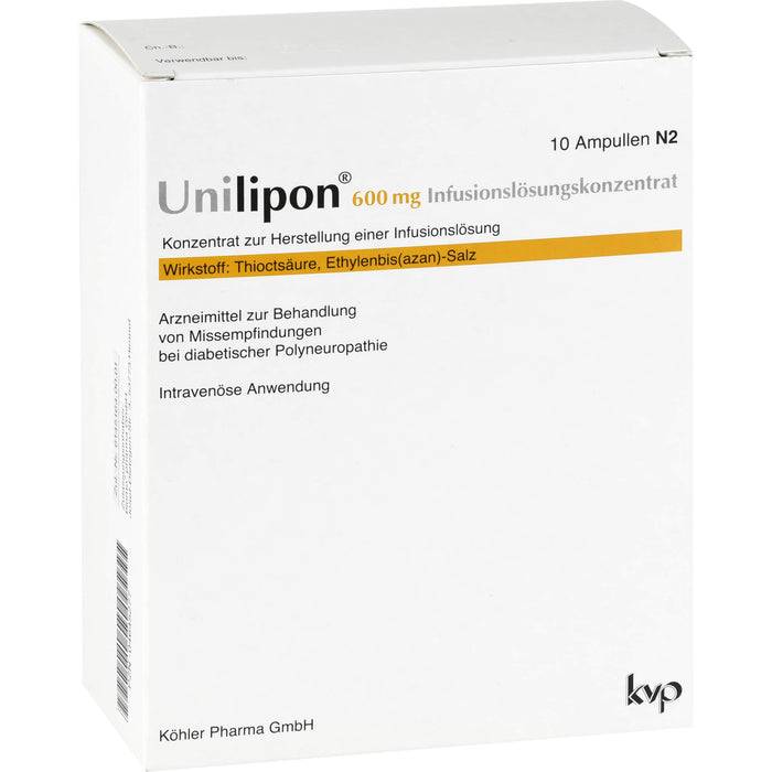 Unilipon 600 mg Infusionslösungskonzentrat bei Missempfindungen bei diabetischer Polyneuropathie, 10 pc Ampoules