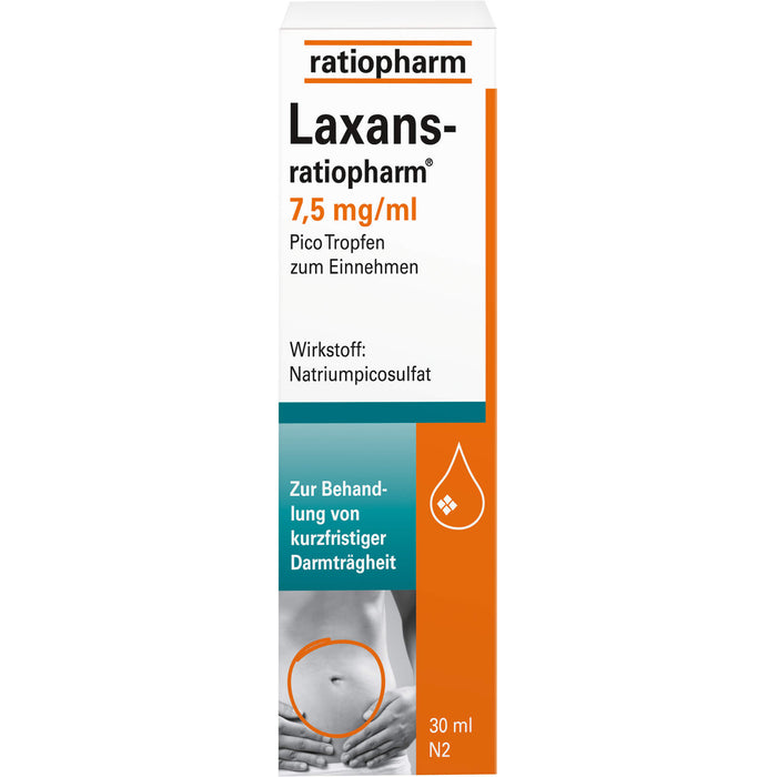 Laxans-ratiopharm 7,5 mg/ml Pico Tropfen zur Behandlung von kurzfristiger Darmträgheit, 50 ml Lösung