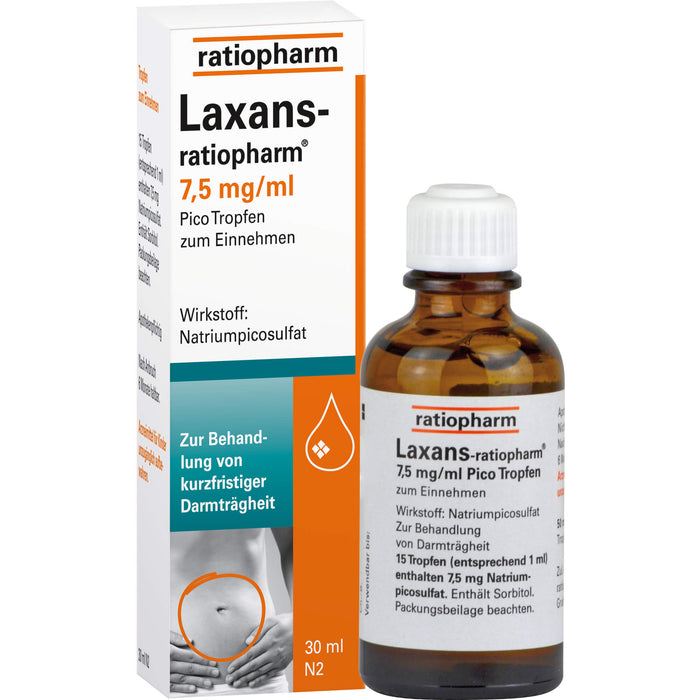 Laxans-ratiopharm 7,5 mg/ml Pico Tropfen zur Behandlung von kurzfristiger Darmträgheit, 50 ml Solution