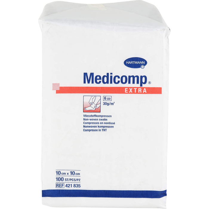 Medicomp Extra Vliesstoffkompressen 10 cm x 10 cm unsteril, 100 pc Compresses