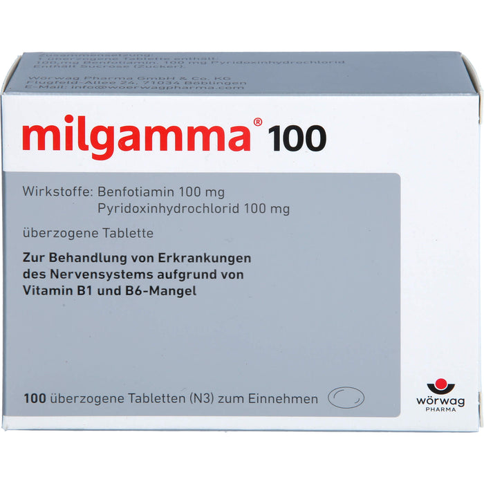 milgamma 100 Tabletten bei Mangel der Vitamine B1 und B6, 100 pc Tablettes