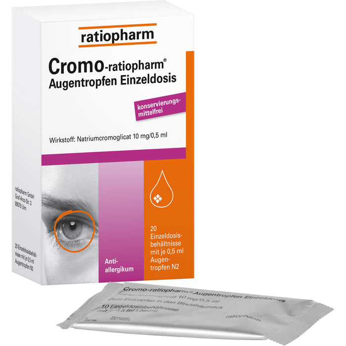 Cromo-ratiopharm Augentropfen Einzeldosis bei allergischer Bindehautentzündung, 20 St. Einzeldosisbehältnisse