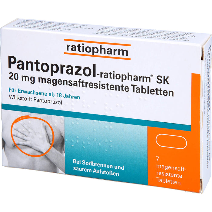 Pantoprazol-ratiopharm SK 20 mg Tabletten bei Sodbrennen, 7 pc Tablettes