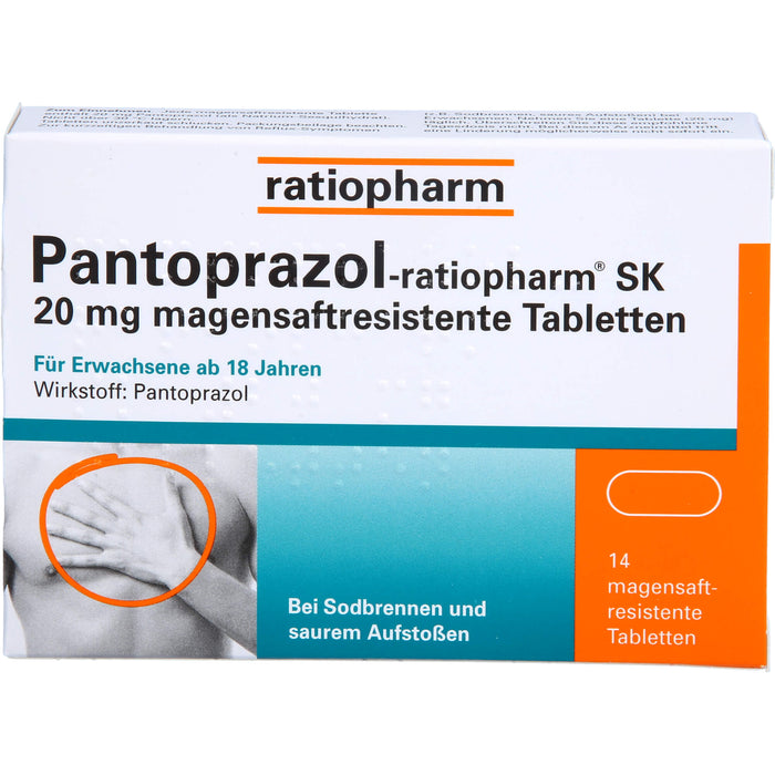 Pantoprazol-ratiopharm SK 20 mg Tabletten bei Sodbrennen, 14 pcs. Tablets