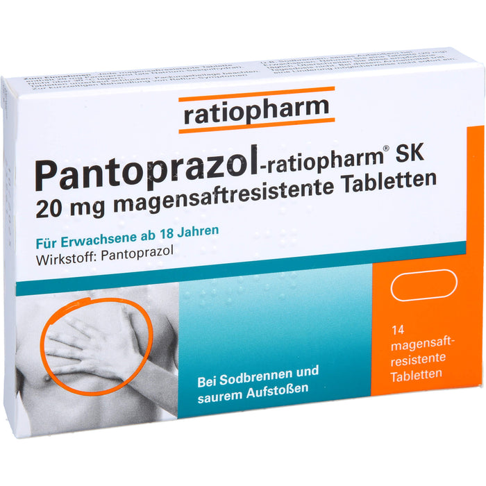 Pantoprazol-ratiopharm SK 20 mg Tabletten bei Sodbrennen, 14 pcs. Tablets