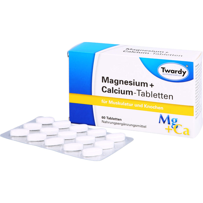 Twardy Magnesium + Calcium-Tabletten für Muskulatur und Knochen, 60 St. Tabletten