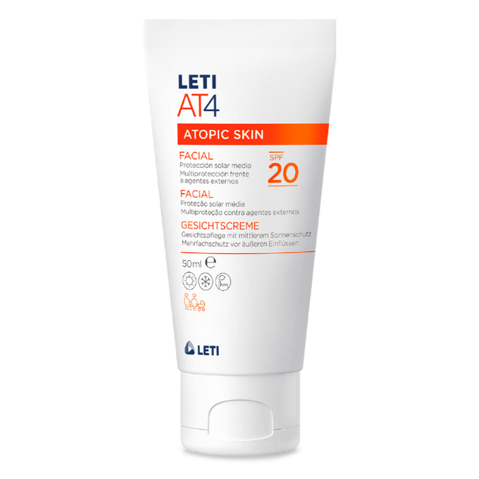 LETI AT4 Gesichtscreme SPF20 - Hautschützende Gesichtspflege mit mittelstarkem Sonnenschutz bei trockener oder zu Neurodermitis neigender Haut, 50 ml Crème