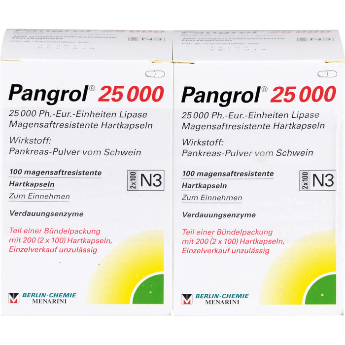 Pangrol 25 000, 25 000 Ph.-Eur.-Einheiten Lipase Magensaftresistente Hartkapseln, 200 St. Kapseln