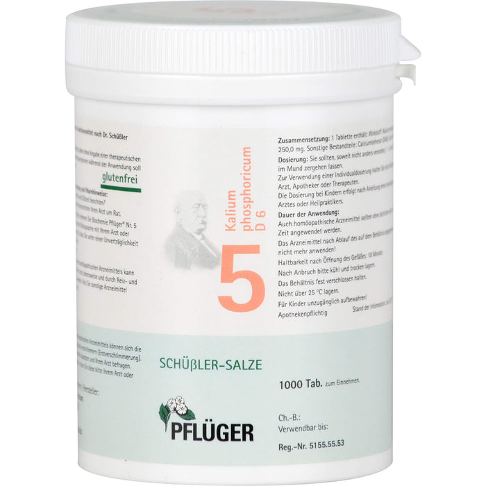 PFLÜGER Biochemie 5 Kalium phosphoricum D 6 Tabletten, 1000 pcs. Tablets