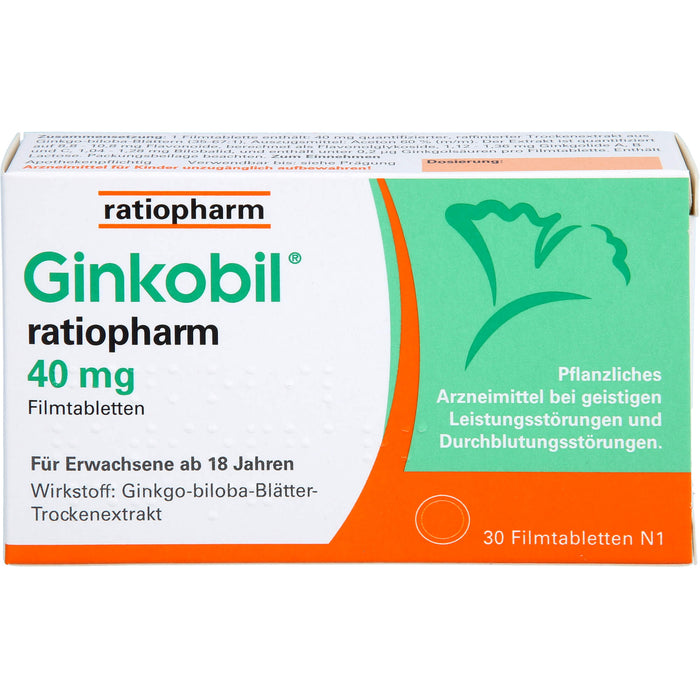 Ginkobil ratiopharm 40 mg Filmtabletten, 30 pcs. Tablets